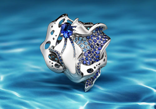 Design Awards Winner - Shenzhen Xishe Jewelry Design Art Management Co., Ltd. / Shenzhen Rongxi Jewelry Co., Ltd. - Foam Fin Fantasy Sapphire Ring